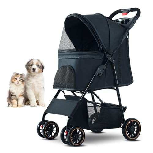 RUYICZB Leichter Kinderwagen für Haustiere, atmungsaktiver, Faltbarer Jogger-Hundewagen mit Aufbewahrungskorb, Hundewagen mit Hinterradbremsen zum Spazierengehen von RUYICZB