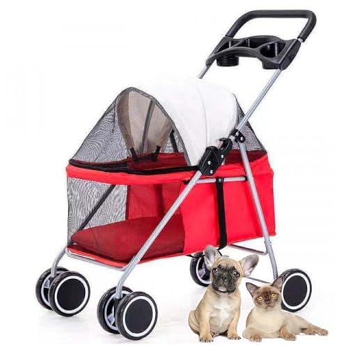 RUYICZB Leichter Kinderwagen für Haustiere, tragbarer, Faltbarer Hundekinderwagen mit multifunktionalem Getränkehalter, Hunde-/Katzenkinderwagen mit feststellbaren Rädern,Rot RUYICZB Leichter Kinderwagen für Haustiere, tragbarer, Faltbarer Hundekinderwagen mit multifunktionalem Getränkehalter, Hunde-/Katzenkinderwagen mit feststellbaren Rädern,Rot von RUYICZB