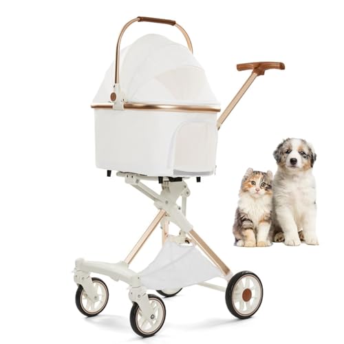 RUYICZB Mit einem klick zusammenklappbarer, atmungsaktiver Katzenbuggy mit Aufbewahrungskorb aus Sicherheitsseil, Welpenbuggy mit 4 Rädern und Abnehmbarer Reisetrage RUYICZB Mit einem klick zusammenklappbarer, atmungsaktiver Katzenbuggy mit Aufbewahrungskorb aus Sicherheitsseil, Welpenbuggy mit 4 Rädern und Abnehmbarer Reisetrage von RUYICZB
