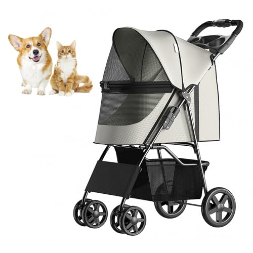 RUYICZB Mit einem klick zusammenklappbarer Katzenbuggy mit reißverschlusslosem Einstieg, atmungsaktiver Jogger-Haustierbuggy mit Aufbewahrungskorb und Getränkehalter,Weiß RUYICZB Mit einem klick zusammenklappbarer Katzenbuggy mit reißverschlusslosem Einstieg, atmungsaktiver Jogger-Haustierbuggy mit Aufbewahrungskorb und Getränkehalter,Weiß von RUYICZB