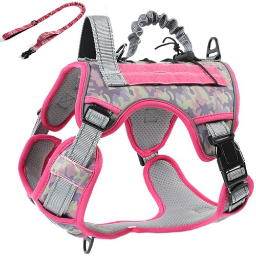 RUYICZB No-Pull Taktisches Hundegeschirr Taktisches Geschirr Hund Langlebig Nylon Hunde Brustgeschirr Mit 2 Komfort-Griffe & Reflexstreifen Für Wandern, Spazierengehen, Training,Camo pink,Small von RUYICZB