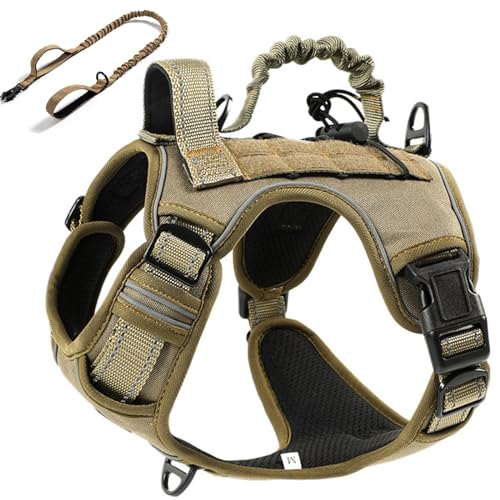 RUYICZB No-Pull Taktisches Hundegeschirr Taktisches Geschirr Hund Langlebig Nylon Hunde Brustgeschirr Mit 2 Komfort-Griffe & Reflexstreifen Für Wandern, Spazierengehen, Training,Khaki,X Large von RUYICZB