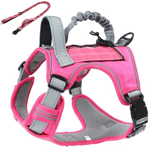 RUYICZB No-Pull Taktisches Hundegeschirr Taktisches Geschirr Hund Langlebig Nylon Hunde Brustgeschirr Mit 2 Komfort-Griffe & Reflexstreifen Für Wandern, Spazierengehen, Training,Rosa,Small von RUYICZB