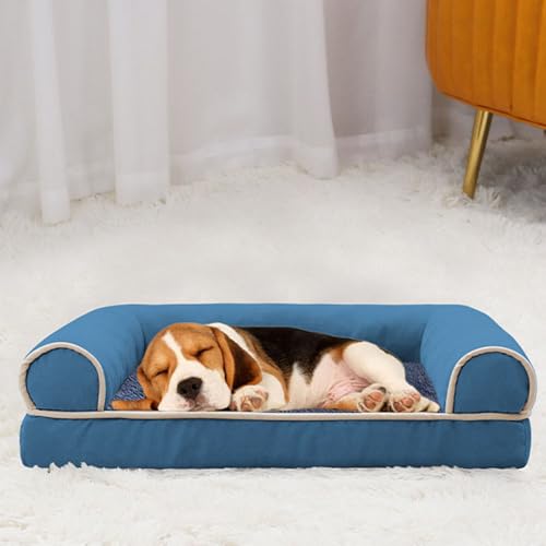 RUYICZB Orthopädische Hundebetten mit Nackenrolle, waschbares Hundesofabett, Haustierbett mit abnehmbarem Bezug und Rutschfester Unterseite,Blau,100x60x19CM von RUYICZB