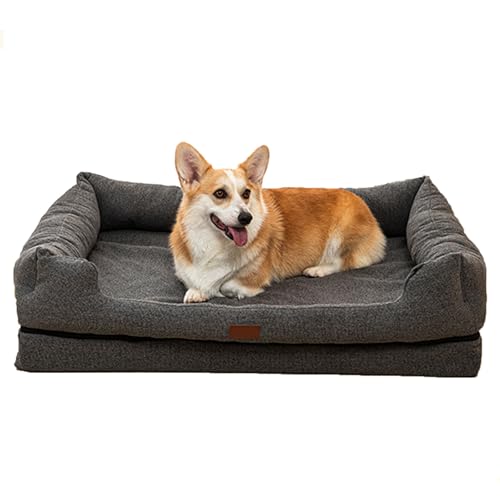 RUYICZB Orthopädisches, weiches Hundebett, waschbares Hundebett mit Nackenrolle an den Seiten, Haustier-Couchbett mit Eierkisten-Schaumstoffunterstützung,Grau,95x70x16cm RUYICZB Orthopädisches, weiches Hundebett, waschbares Hundebett mit Nackenrolle an den Seiten, Haustier-Couchbett mit Eierkisten-Schaumstoffunterstützung,Grau,95x70x16cm von RUYICZB