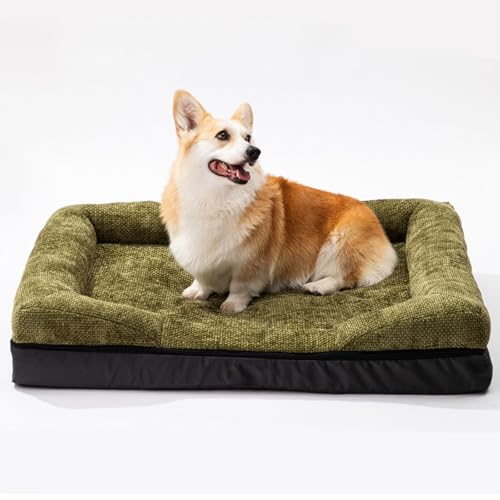 RUYICZB Orthopädisches Hundebett, waschbares Hundesofabett mit bequemen Nackenrollen und waschbarem, abnehmbarem Bezug, Haustierbett mit Eierkarton-Schaumstoffunterstützung,Dark Green,75x55cm von RUYICZB
