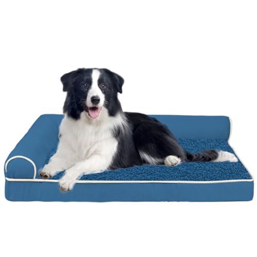 RUYICZB Orthopädisches Hundebett L Form Hundematte, Ergonomisches Hundematratze Hundecouch, Hundekissen Bezug Abnehmbar Waschbar, Hundesofa Für Grosse Mittelgroße Kleine Hunde,Blau,XXL von RUYICZB