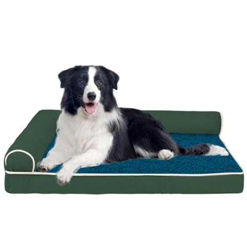 RUYICZB Orthopädisches Hundebett L Form Hundematte, Ergonomisches Hundematratze Hundecouch, Hundekissen Bezug Abnehmbar Waschbar, Hundesofa Für Grosse Mittelgroße Kleine Hunde,Grün,XXL von RUYICZB