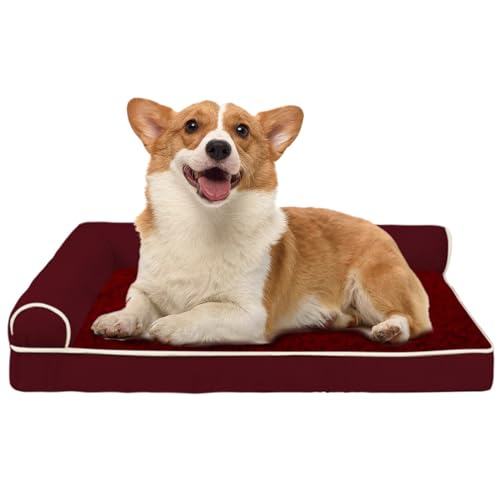 RUYICZB Orthopädisches Hundebett L Form Hundematte, Ergonomisches Hundematratze Hundecouch, Hundekissen Bezug Abnehmbar Waschbar, Hundesofa Für Grosse Mittelgroße Kleine Hunde,Wine red,M von RUYICZB