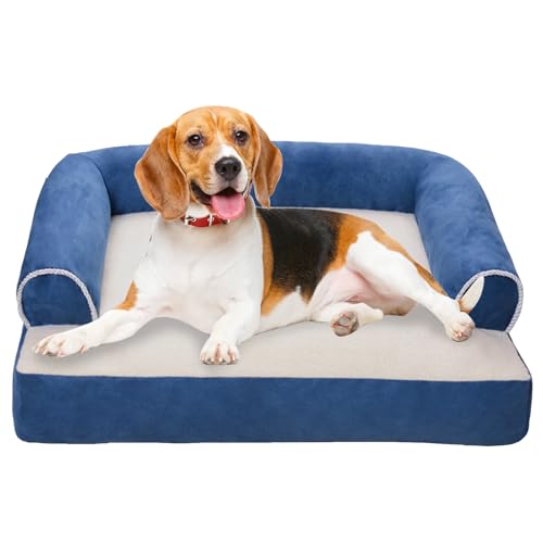 RUYICZB Orthopädisches Hundebett Mittelgroße Hunde Hundesofa, Hundekorb Hundekissen Bezug Abnehmbar Und Waschbar rutschfest Hundebetten, Hundekörbchen Mit Hohem Rand,Blau,XL von RUYICZB