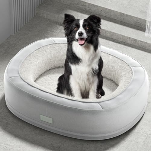 RUYICZB Orthopädisches Hundebett Rund, Donut-Design Anti Stress Hundekissen Hundesofa Katzenbett Für Nacht, Katzenkörbchen Warm Winter, Memory Foam Hundekorb Weiche Polsterung,Light Gray,L von RUYICZB