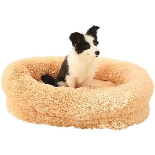 RUYICZB Orthopädisches Hundebett Rund Hundekissen Hundesofa Katzenbett Donut Kuscheliges Hundekorb Waschbar Flauschig Hundematte rutschfeste Unterseite Bezug Abnehmbar,Apricot,XXL von RUYICZB