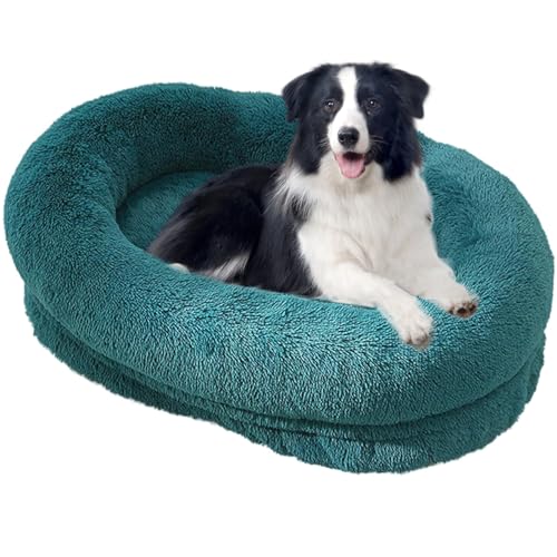 RUYICZB Orthopädisches Hundebett Rund Hundekissen Hundesofa Katzenbett Donut Kuscheliges Hundekorb Waschbar Flauschig Hundematte rutschfeste Unterseite Bezug Abnehmbar,Grün,XXL von RUYICZB