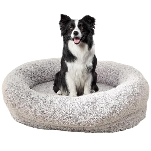 RUYICZB Orthopädisches Hundebett Rund Hundekissen Hundesofa Katzenbett Donut Kuscheliges Hundekorb Waschbar Flauschig Hundematte rutschfeste Unterseite Bezug Abnehmbar,Light Gray,S von RUYICZB