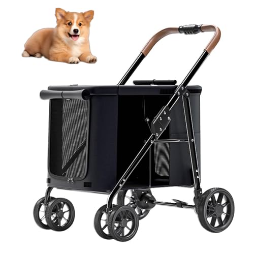 RUYICZB Pet Cage Jogger-Kinderwagen, Faltbarer Haustier-Kinderwagen mit 4 Rädern und Stauraum, atmungsaktiver Hunde-Kinderwagen für Reisen und Spaziergänge,Schwarz RUYICZB Pet Cage Jogger-Kinderwagen, Faltbarer Haustier-Kinderwagen mit 4 Rädern und Stauraum, atmungsaktiver Hunde-Kinderwagen für Reisen und Spaziergänge,Schwarz von RUYICZB
