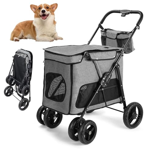 RUYICZB Pet Cage Jogger-Kinderwagen für kleine/mittelgroße Haustiere, Leichter Haustier-Kinderwagen mit Reißverschluss und Hinterradbremsen,Grau RUYICZB Pet Cage Jogger-Kinderwagen für kleine/mittelgroße Haustiere, Leichter Haustier-Kinderwagen mit Reißverschluss und Hinterradbremsen,Grau von RUYICZB