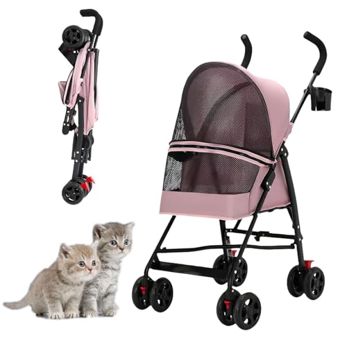 RUYICZB Regenschirmförmiger, Leichter Hundebuggy mit 4 Rädern, Faltbarer Reise-Jogger-Katzenbuggy mit Anti-Rutsch-Griff und sichtbarem Netz, atmungsaktiver Haustierbuggy,Rosa RUYICZB Regenschirmförmiger, Leichter Hundebuggy mit 4 Rädern, Faltbarer Reise-Jogger-Katzenbuggy mit Anti-Rutsch-Griff und sichtbarem Netz, atmungsaktiver Haustierbuggy,Rosa von RUYICZB