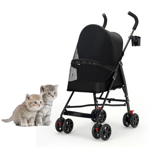 RUYICZB Regenschirmförmiger, Leichter Hundebuggy mit 4 Rädern, Faltbarer Reise-Jogger-Katzenbuggy mit Anti-Rutsch-Griff und sichtbarem Netz, atmungsaktiver Haustierbuggy,Schwarz RUYICZB Regenschirmförmiger, Leichter Hundebuggy mit 4 Rädern, Faltbarer Reise-Jogger-Katzenbuggy mit Anti-Rutsch-Griff und sichtbarem Netz, atmungsaktiver Haustierbuggy,Schwarz von RUYICZB