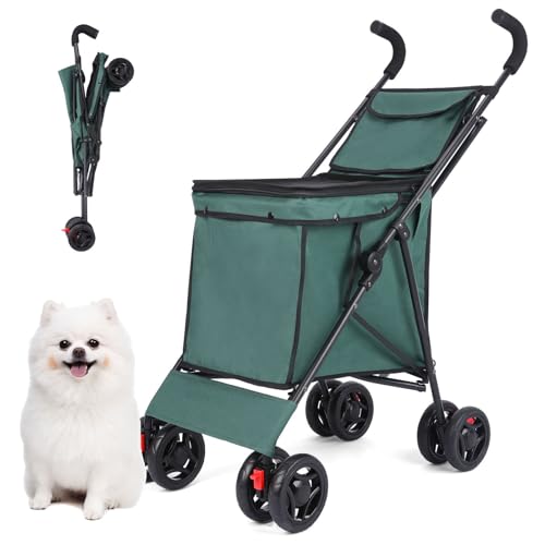RUYICZB Regenschirmförmiger Hundekäfig-Jogging-Kinderwagen für kleine Hunde, Faltbarer Haustier-Kinderwagen mit Hinterradbremsen, Leichter Hunde-Kinderwagen,Grün RUYICZB Regenschirmförmiger Hundekäfig-Jogging-Kinderwagen für kleine Hunde, Faltbarer Haustier-Kinderwagen mit Hinterradbremsen, Leichter Hunde-Kinderwagen,Grün von RUYICZB