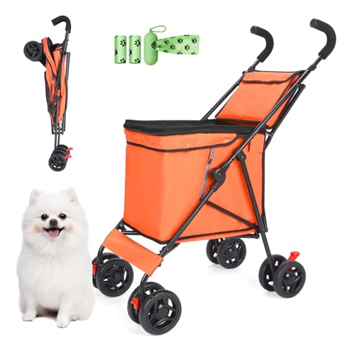 RUYICZB Regenschirmförmiger Hundekäfig-Jogging-Kinderwagen für kleine Hunde, Faltbarer Haustier-Kinderwagen mit Hinterradbremsen, Leichter Hunde-Kinderwagen,Orange RUYICZB Regenschirmförmiger Hundekäfig-Jogging-Kinderwagen für kleine Hunde, Faltbarer Haustier-Kinderwagen mit Hinterradbremsen, Leichter Hunde-Kinderwagen,Orange von RUYICZB