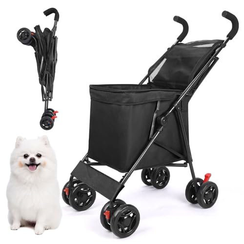 RUYICZB Regenschirmförmiger Hundekäfig-Jogging-Kinderwagen für kleine Hunde, Faltbarer Haustier-Kinderwagen mit Hinterradbremsen, Leichter Hunde-Kinderwagen,Schwarz RUYICZB Regenschirmförmiger Hundekäfig-Jogging-Kinderwagen für kleine Hunde, Faltbarer Haustier-Kinderwagen mit Hinterradbremsen, Leichter Hunde-Kinderwagen,Schwarz von RUYICZB