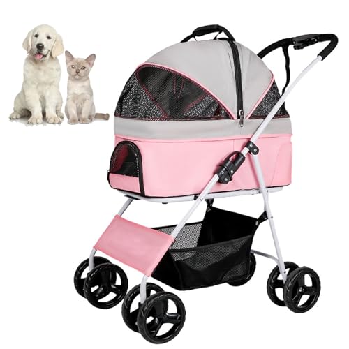 RUYICZB Reisebuggy für Hunde mit Reißverschluss, einfaches Zusammenklappen mit Einer Hand, zusammenklappbarer Haustierbuggy mit 4 Rädern und großem Aufbewahrungskorb,Rosa RUYICZB Reisebuggy für Hunde mit Reißverschluss, einfaches Zusammenklappen mit Einer Hand, zusammenklappbarer Haustierbuggy mit 4 Rädern und großem Aufbewahrungskorb,Rosa von RUYICZB