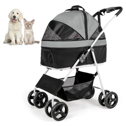 RUYICZB Reisebuggy für Hunde mit Reißverschluss, einfaches Zusammenklappen mit Einer Hand, zusammenklappbarer Haustierbuggy mit 4 Rädern und großem Aufbewahrungskorb,Schwarz RUYICZB Reisebuggy für Hunde mit Reißverschluss, einfaches Zusammenklappen mit Einer Hand, zusammenklappbarer Haustierbuggy mit 4 Rädern und großem Aufbewahrungskorb,Schwarz von RUYICZB