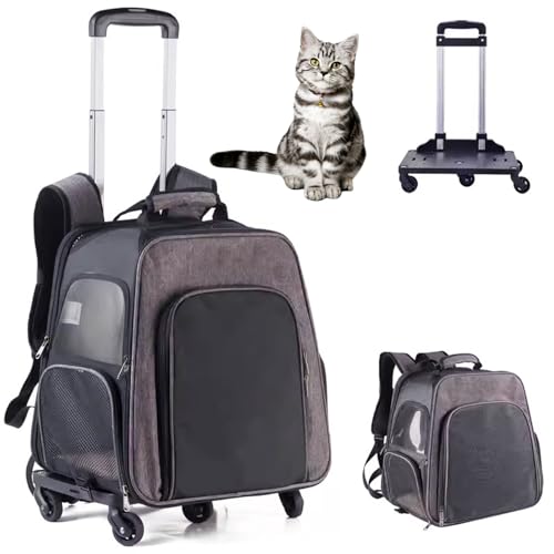 RUYICZB Rollbarer Haustier-Tragerucksack, Hunderucksack mit Rädern und atmungsaktivem Netz für kleine Katzen und Hunde, Rollbarer Katzen-Tragerucksack,Grau RUYICZB Rollbarer Haustier-Tragerucksack, Hunderucksack mit Rädern und atmungsaktivem Netz für kleine Katzen und Hunde, Rollbarer Katzen-Tragerucksack,Grau von RUYICZB