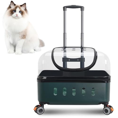 RUYICZB Rollende Katzentransportkoffer Mit Rädern Für Haustiere, Harter Katzentransportwagen Mit Kissen Und Griff, Haustier Trolley Für Kleine, Mittlere Katzen Und Hunde,Dark Green RUYICZB Rollende Katzentransportkoffer Mit Rädern Für Haustiere, Harter Katzentransportwagen Mit Kissen Und Griff, Haustier Trolley Für Kleine, Mittlere Katzen Und Hunde,Dark Green von RUYICZB