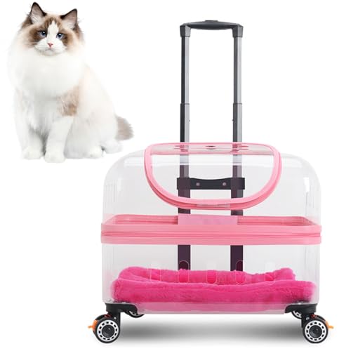 RUYICZB Rollende Katzentransportkoffer Mit Rädern Für Haustiere, Harter Katzentransportwagen Mit Kissen Und Griff, Haustier Trolley Für Kleine, Mittlere Katzen Und Hunde,Rosa RUYICZB Rollende Katzentransportkoffer Mit Rädern Für Haustiere, Harter Katzentransportwagen Mit Kissen Und Griff, Haustier Trolley Für Kleine, Mittlere Katzen Und Hunde,Rosa von RUYICZB