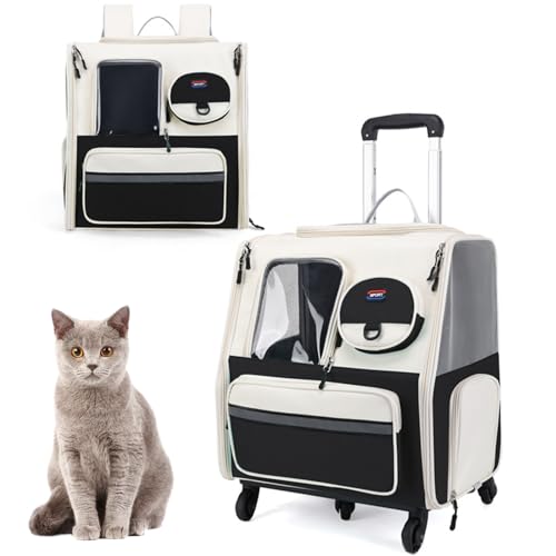 RUYICZB Rollierter Haustierträger Hunderucksack Katzenrucksack Mit Trolley 2 in 1 Bis 8 Kg, Faltbare Katzenrucksack Große Transportbox Mit Mesh Fenster Für Kleine Hunde,Schwarz von RUYICZB