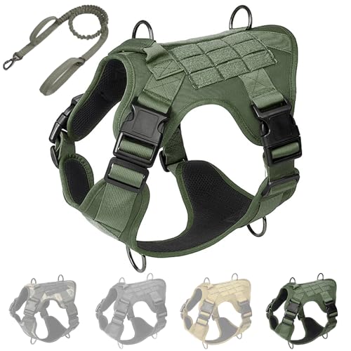 RUYICZB Taktisches Hundegeschirr Mittlere Grosse Hunde, No-Pull Brustgeschirr Mit MOLLE Griff, Atmungsaktiv Militär Sicherheitsgeschirr, Verstellbares Gepolstert Hundeweste,Grün,X Large von RUYICZB