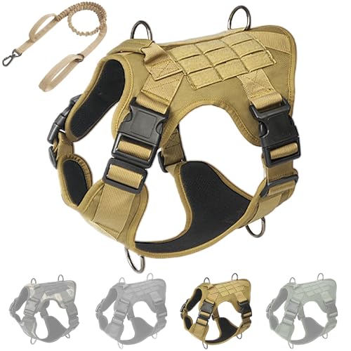 RUYICZB Taktisches Hundegeschirr Mittlere Grosse Hunde, No-Pull Brustgeschirr Mit MOLLE Griff, Atmungsaktiv Militär Sicherheitsgeschirr, Verstellbares Gepolstert Hundeweste,Khaki,Large von RUYICZB