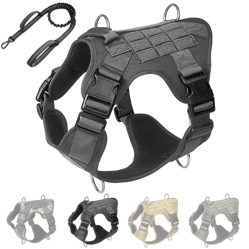 RUYICZB Taktisches Hundegeschirr Mittlere Grosse Hunde, No-Pull Brustgeschirr Mit MOLLE Griff, Atmungsaktiv Militär Sicherheitsgeschirr, Verstellbares Gepolstert Hundeweste,Schwarz,X Large von RUYICZB