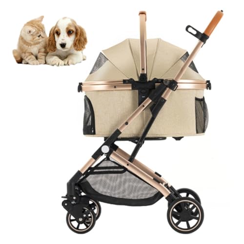 RUYICZB Tragbarer Reisebuggy, Faltbarer Haustierbuggy 3-in-1 für kleine Hunde und Katzen mit Abnehmbarer Tragetasche, Leichter Haustierbuggy mit atmungsaktivem Netz,Khaki RUYICZB Tragbarer Reisebuggy, Faltbarer Haustierbuggy 3-in-1 für kleine Hunde und Katzen mit Abnehmbarer Tragetasche, Leichter Haustierbuggy mit atmungsaktivem Netz,Khaki von RUYICZB