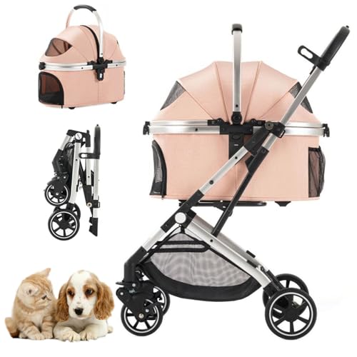 RUYICZB Tragbarer Reisebuggy, Faltbarer Haustierbuggy 3-in-1 für kleine Hunde und Katzen mit Abnehmbarer Tragetasche, Leichter Haustierbuggy mit atmungsaktivem Netz,Rosa RUYICZB Tragbarer Reisebuggy, Faltbarer Haustierbuggy 3-in-1 für kleine Hunde und Katzen mit Abnehmbarer Tragetasche, Leichter Haustierbuggy mit atmungsaktivem Netz,Rosa von RUYICZB