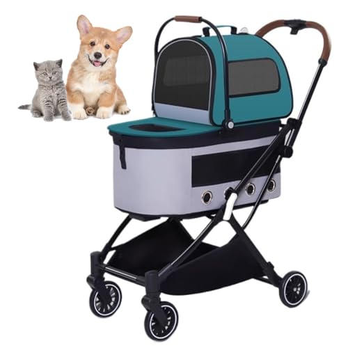 RUYICZB Tragbarer Reisekinderwagen für Haustiere mit schwenkbarem Vorderrad, atmungsaktiver Katzenbuggy mit Aufbewahrungskorb und abnehmbaren Polstern,Grün RUYICZB Tragbarer Reisekinderwagen für Haustiere mit schwenkbarem Vorderrad, atmungsaktiver Katzenbuggy mit Aufbewahrungskorb und abnehmbaren Polstern,Grün von RUYICZB