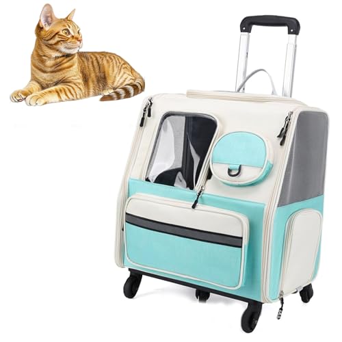 RUYICZB Tragerucksack für Haustiere mit Rädern, rollende Katzen-Reisetrage mit atmungsaktivem Netz und Teleskopgriff, Hundetrage für kleine Hunde,Grün RUYICZB Tragerucksack für Haustiere mit Rädern, rollende Katzen-Reisetrage mit atmungsaktivem Netz und Teleskopgriff, Hundetrage für kleine Hunde,Grün von RUYICZB