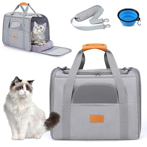 RUYICZB Tragetasche Katze Transportboxen, Faltbare Katzentasche Transporttasche, Hundetragetasche Transporttasche Mit Einstellbar Schultergurt Katzenbox Für Katzen Kleiner Hund Welpe,Light Grey von RUYICZB