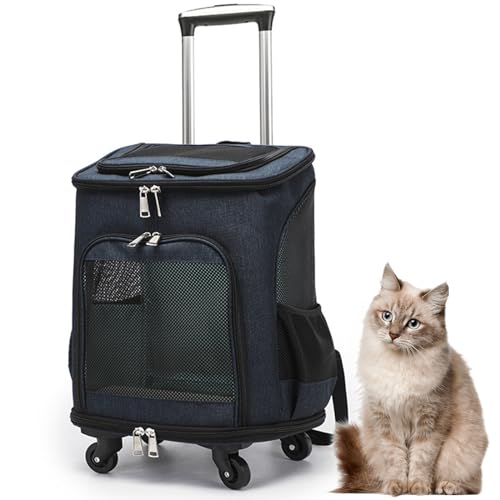 RUYICZB Transportbox Für Haustiere Mit Rädern, Hundetrolley Katzentransportbox Bequem Und Geräumig Für Reisen, Transportbox Für Katzen Mit Rollen, Abnehmbare Transportbox Für Hunde,Blau von RUYICZB