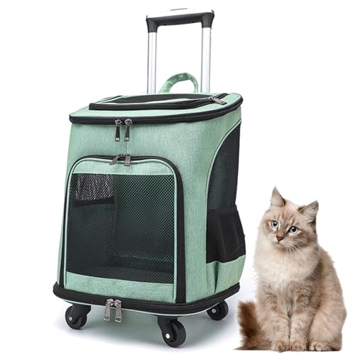 RUYICZB Transportbox Für Haustiere Mit Rädern, Hundetrolley Katzentransportbox Bequem Und Geräumig Für Reisen, Transportbox Für Katzen Mit Rollen, Abnehmbare Transportbox Für Hunde,Grün von RUYICZB