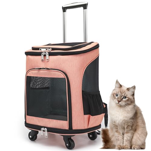 RUYICZB Transportbox Für Haustiere Mit Rädern, Hundetrolley Katzentransportbox Bequem Und Geräumig Für Reisen, Transportbox Für Katzen Mit Rollen, Abnehmbare Transportbox Für Hunde,Orange von RUYICZB