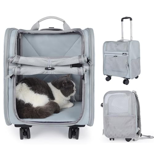 RUYICZB Transportbox Katze Mit Rollen, Rucksäcke Trolley Für Hund Und Katzen Bis 8Kg Katzenrucksack Mit Teleskopgriff Und Abnehmbaren Rädern 2-In-1 Haustierrucksack Hundetasche Atmungsaktiv von RUYICZB