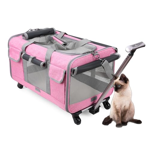 RUYICZB Transportbox für Haustiere mit Rädern, tragbare Transportbox für Hunde mit Teleskopgriff und Schultergurt, Faltbare Transportbox für Katzen,Rosa RUYICZB Transportbox für Haustiere mit Rädern, tragbare Transportbox für Hunde mit Teleskopgriff und Schultergurt, Faltbare Transportbox für Katzen,Rosa von RUYICZB