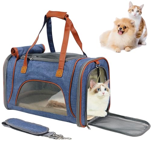 RUYICZB Transporttasche Für Katzen Hunde Mit Abnehmbarer Platte Und Matte, 5-Mesh-Tragetasche Aus Leinen Für Fluggesellschaft Genehmigt Die Reise Und Den Täglichen Gebrauch Zugelassen,Blau RUYICZB Transporttasche Für Katzen Hunde Mit Abnehmbarer Platte Und Matte, 5-Mesh-Tragetasche Aus Leinen Für Fluggesellschaft Genehmigt Die Reise Und Den Täglichen Gebrauch Zugelassen,Blau von RUYICZB
