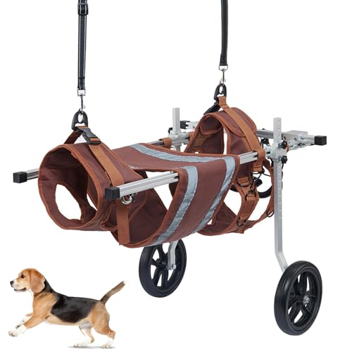 RUYICZB Verstellbarer 2-Rad-Hunderollstuhl, Kleiner Hunde-Hinterbein-Hunderollstuhl Für Behinderte Hund Hinterbeine Rehabilitation, Aluminiumlegierung Haustierrollstuhl,Braun,L von RUYICZB