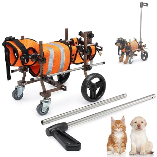 RUYICZB Verstellbarer 4-Rad-Hundewagen/Haustierrollstuhl, Hunderollstuhl Mit Voller Unterstützung, Langlebiger Und Leichter Aluminium-Hunde-Rollstuhl, Haustier-Walking-Booster,Orange von RUYICZB