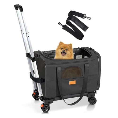 RUYICZB Von Fluggesellschaften zugelassene Transportbox für Haustiere mit Rädern, rollende Transportbox für Katzen und Hunde mit abnehmbarem Boden und Teleskopgriff,Schwarz RUYICZB Von Fluggesellschaften zugelassene Transportbox für Haustiere mit Rädern, rollende Transportbox für Katzen und Hunde mit abnehmbarem Boden und Teleskopgriff,Schwarz von RUYICZB