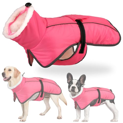 RUYICZB Wasserdichter Hundemantel, Winter Warme Hundejacke Hundebekleidung Für Kleine Mittel Große Hunde Hundepullover Mit Sicheren Reflexstreifen Für Labrador Chihuahua,Rosa,XL von RUYICZB