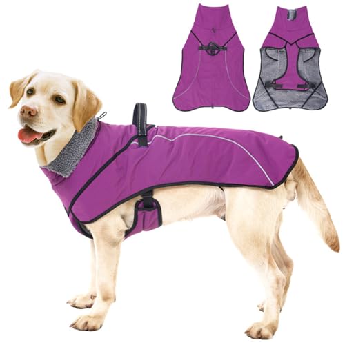 RUYICZB Wasserdichter Hundemantel Hunde Winterjacke, Winter Warme Fleece Hundejacke, Hundebekleidung Outfit Mit Sicheren Reflexstreifen Für Kleine Mittelere Und Große Hunde,Lila,S von RUYICZB